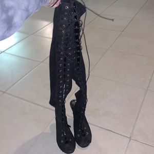 High Heel Laced Boots Open Back